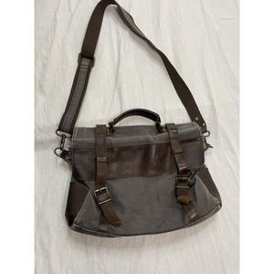 S-ZONE Horse Leather/Canvas Messenger Shoulder Bag Purse Color Gray/Brown
